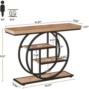 Gulches Industrial 41.3" Console Table, 4-Tier Sofa Entryway Table with Circle Base, Light Brown - 1 of 4