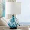 Maxax Blue Glass Table Lamp,Artistic Desk Lamp for Bedroom Nightstand, Living Room, Home Office,White Linen Shade, E26 Base, 3-Way 100W - 2 of 4