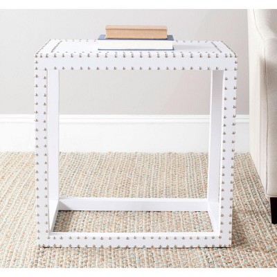 Lena White Wood and Metal Rectangular End Table