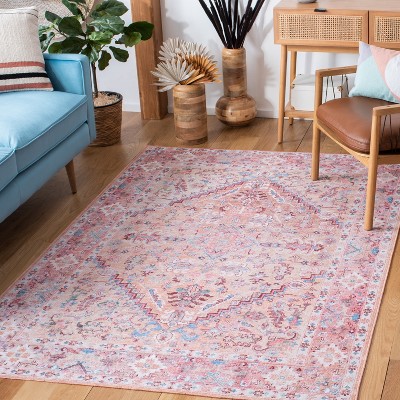 Beige & Pink Hand-Knotted Viscose Rectangular Rug, Easy Care