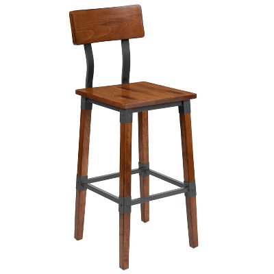 Walnut Brown Industrial Chic 40" Bar Height Dining Stools with Steel Footrest - Set of 4