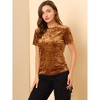 INSPIRE CHIC Women's Velvet Crew Neck Short Sleeve Casual Blouse - 2 of 4