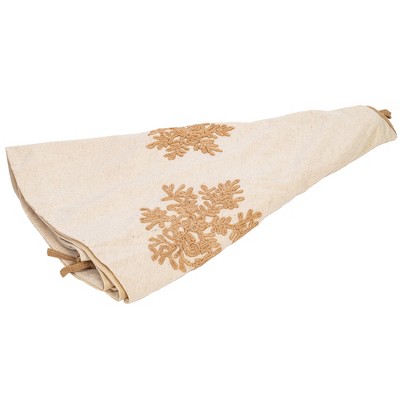Ecru Cotton Linen 60" Embroidered Christmas Tree Skirt