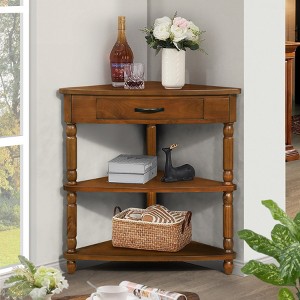 KWPZQEB Triangle Corner Table for Small Spaces, 3-Tier Corner Side Table, Wood End Corner Table - 1 of 4
