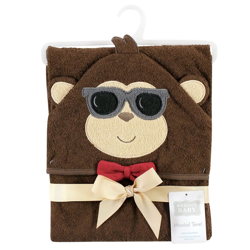 Hudson Baby Infant Boy Cotton Animal Face Hooded Towel, Dapper Monkey, One Size, 2 of 3