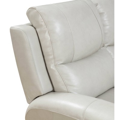 Ivory Faux Leather Reclining Sofa with Cup Holder and Wood Frame