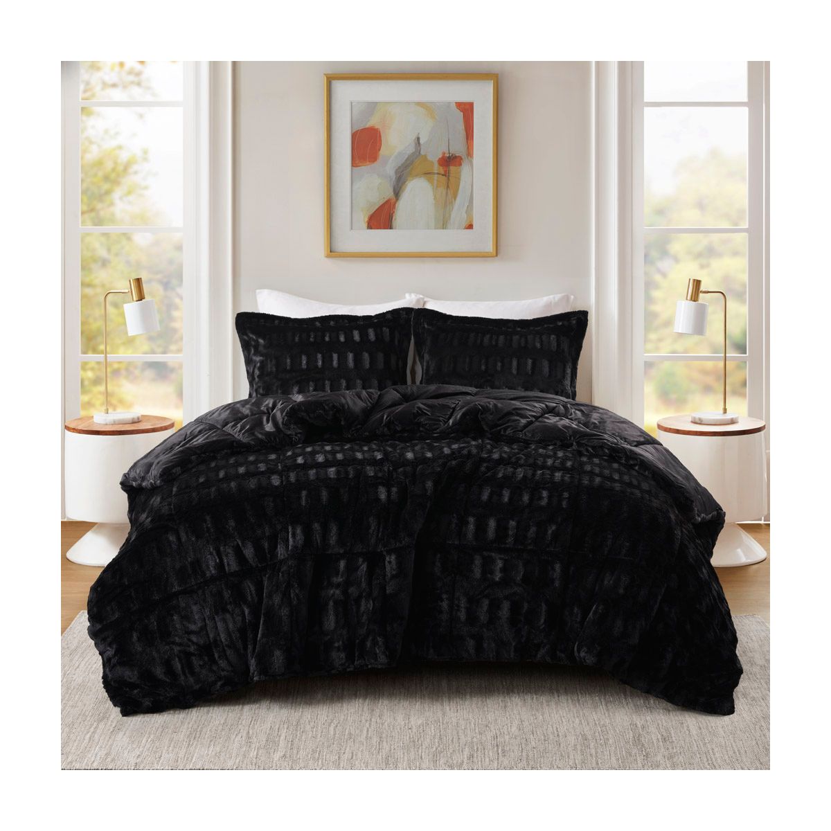 3Pcs Ultra Soft Faux Fur Comforter Set, Faux Mink Reverse Premium Touch Extra Warmth Comforter with Matching Shams