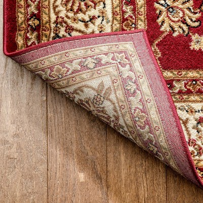 Sarouk Red Floral Oriental Runner Rug with Jute Backing