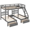 NicBex Twin Size Bunk Bed Triple Wooden Bed Frame with Shelves, 2 Drawers, Storage Stairs and Full Length Guardrail, No Box Spring Required - 3 of 4