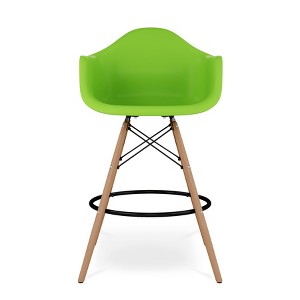 HomeRoots 28" Green And Brown Heavy Duty Plastic And Solid Wood Low Back Counter Height Bar Chair - 1 of 4