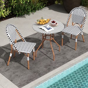 Tangkula 3 Piece French Bistro Table Chair Set Outdoor Wicker Round Table & 2 Dining Chairs - 1 of 4