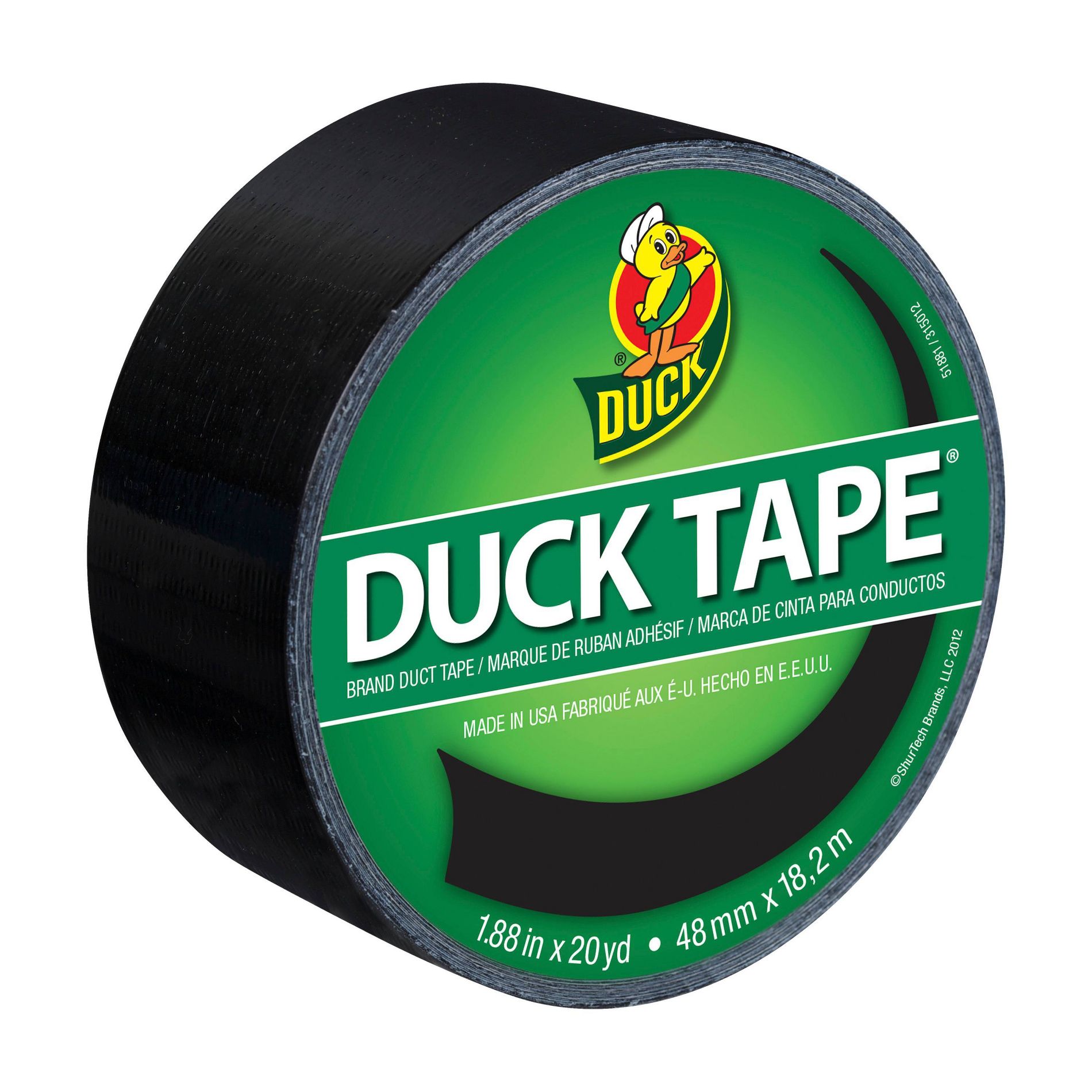 Duck 1.88" x 20yd Duct Industrial Tape Black: Heavy Duty Adhesive, General Use, 60ft Length