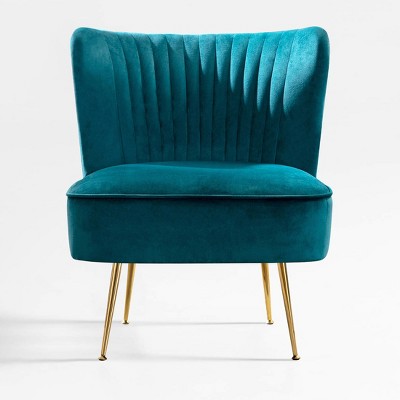 WestinTrends Phoebe Upholstered Tufted Velvet Accent Chair With Metal Leg