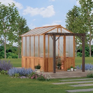 8x13FT Greenhouse Kit with Pergola, Wooden Greenhouse with Cedar Frame, Greenhouses with Roof Vent, Wood and Polycarbonate Walk-in Greenhouses - 1 of 4