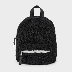 Kids' Mini Faux Shearling Backpack - art class™ Black: Lightweight Solid Design, Ages 3-11, Recycled Polyester - 1 of 4