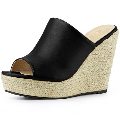 Allegra K Women's Espadrille Wedge Platform Mules Black 6 : Target