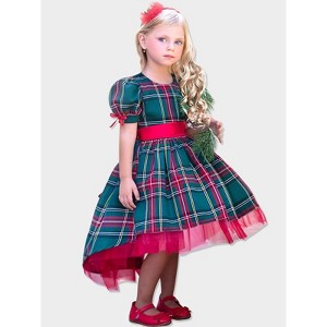 Holly Jolly Hi-Lo Plaid Holiday Dress Mia Belle Girls - 1 of 4