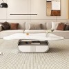 41.7" Modern Oval Coffee Table with Drawer and Open Shelf, White Faux Marble Top and Stainless Steel Base for Living Room-3irtyhousy - 2 of 4
