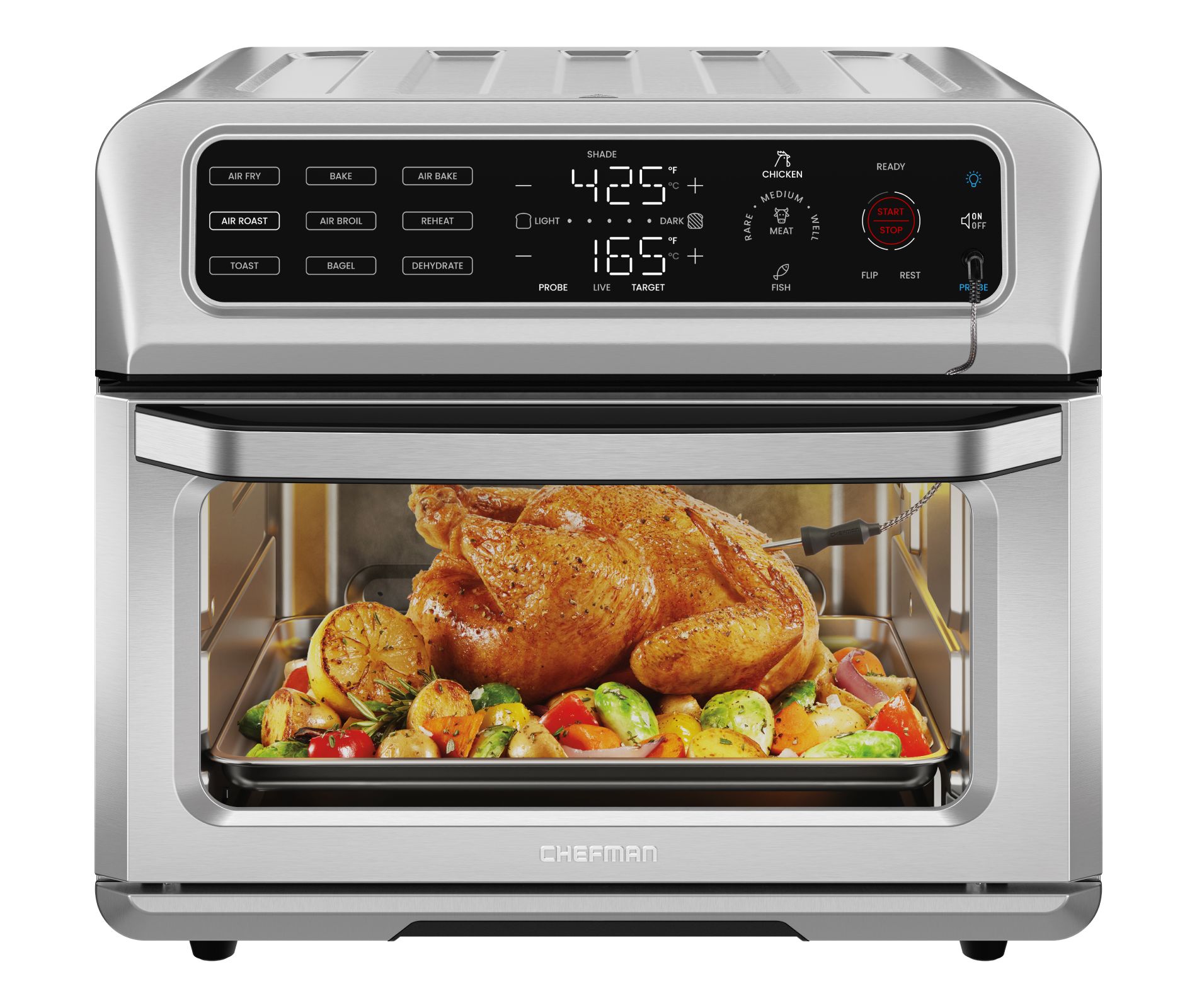 Chefman 12-in-1 Air Fryer Oven Combo w/ Probe Thermometer, 20 Qt Capacity - Stainless Steel