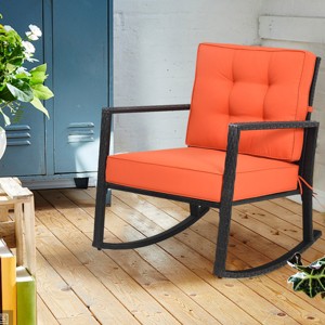 Costway Patio Rattan Rocker Chair Outdoor Glider Wicker Rocking Chair Cushion Lawn Deck - 1 of 4