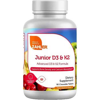 Zahler Junior D3 K2, Chewable Vitamin D with K2 for Kids, Vitamin D3 2000 IU and K2 for Children, Certified Kosher - 90 Chewable Tablets