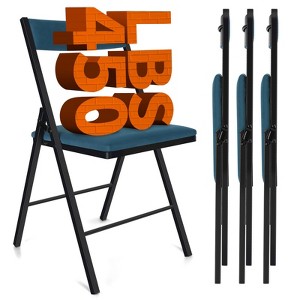 SUGIFT 4-Pack Black Padded Folding Chairs with Double Hinges, Blue - 1 of 2