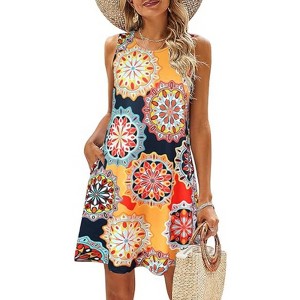 LEVEN SIXTEEN Casual Floral Boho Summer Tank Dress - Large - 1 of 3