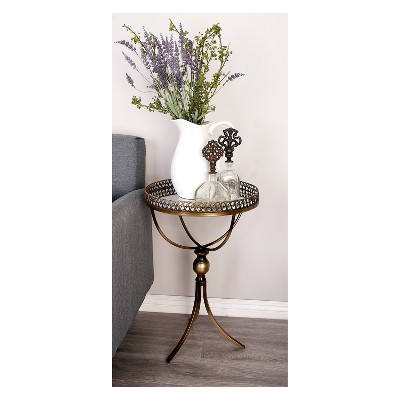 Gold Brass Round Metal and Glass Accent Table