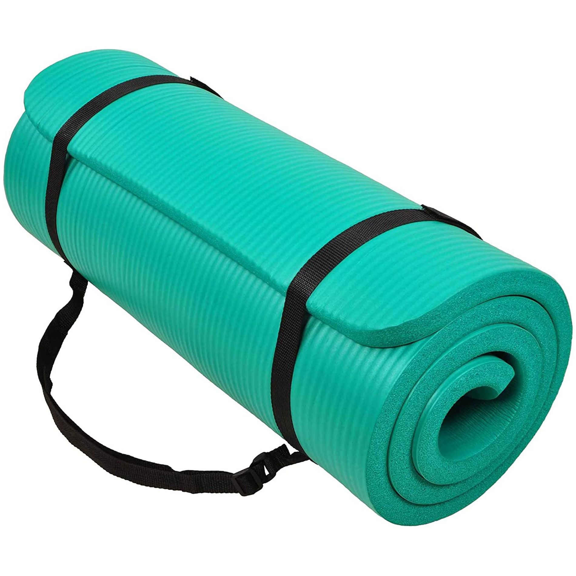 BalanceFrom Fitness GoCloud 71" x 24" x 1'' All-Purpose Extra Thick Double-Sided Non-Slip Anti-Tear Exercise Yoga Mat with Carrying Strap, Green