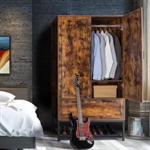 VINGLI 38" W Armoire, Wardrobe Closet with Hanging Rod, Freestanding Wardrobe Cabinet with Doors, Adjustable Shelves and Drawer, Open Compartment - 1 of 4