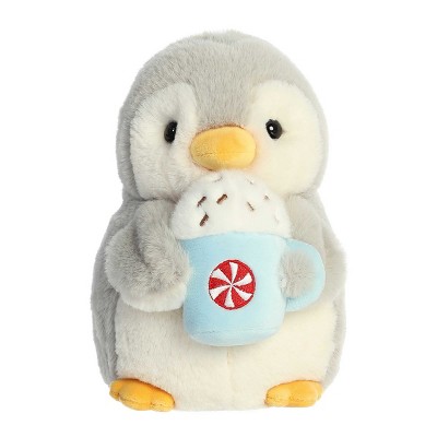 Aurora Small Pompom With Latte PomPom Penguin Festive Stuffed Animal Gray 8"