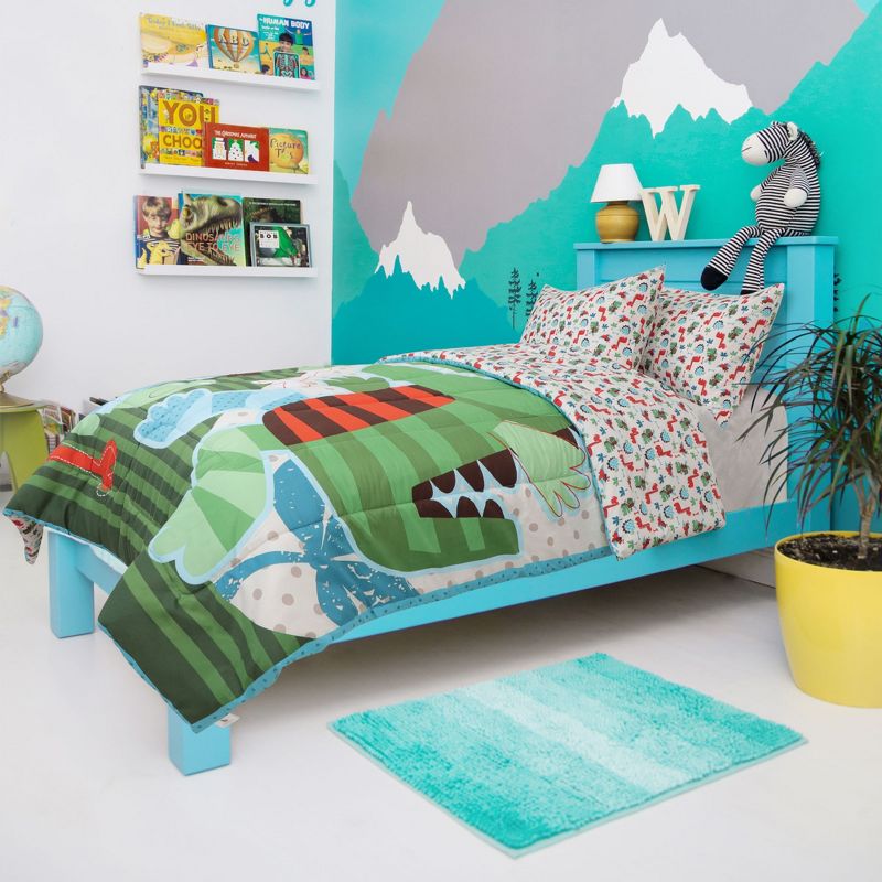 PiccoCasa Kids All Seasons Cute Dinosaur Pattern Comforter Set with 2 Pillowcases Multicolor Twin 3 Pcs, 4 of 6