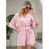 Rompers for Women Summer Casual V Neck Short Belted Wrap Flared Half Sleeve Waist Tie Romper - 4 of 4
