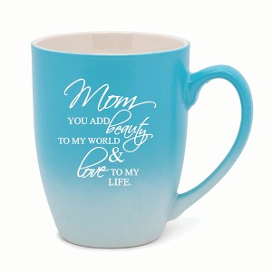 Elanze Designs Mom You Add Beauty To My World & Love To My Life Two Toned Ombre Matte 10 ounce New Bone China Coffee Tea Cup Mug, Teal and White - 1 of 4