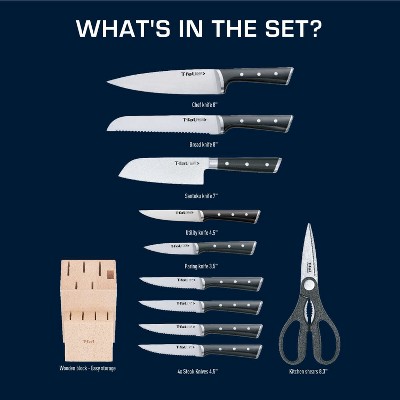 Ice Force 11-Piece Stainless Steel Knife Block Set with Black Handles