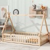 1Pc Tent Floor Bed for Kids, Natural Pine Wood Tent Frame with Guardrails, Door and Slats for Safe Sleep Play - Baofuwish - 3 of 4