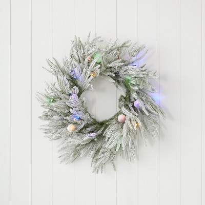 24-Inch Frosted Artificial Christmas Wreath with LED Lights