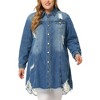 Agnes Orinda Women's Plus Size Classic Distressed Fray Hem Trucker Denim Jean Jackets - 2 of 4