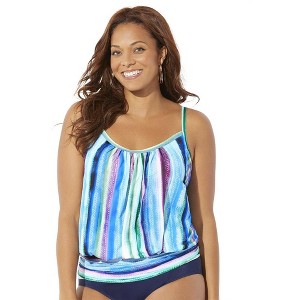 Swimsuits for All Women's Plus Size Lightweight Scoop Neck Blouson Tankini Top - 1 of 4