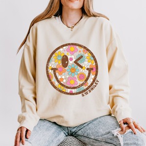 Simply Sage Market S.W.Smiley Groovy Floral Outline Lightweight Garment Dyed Sweatshirt - 1 of 4