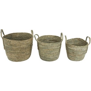 Northlight Set of 3 Gray Tall Seagrass Storage Baskets with Sewn Zig Zag Accents 13" - 1 of 4