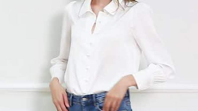 Allegra K Women's Satin Puff Sleeve Point Collar Vintage Button Up Shirt, 2 of 8, play video