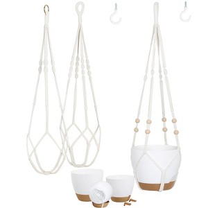 Aoibox 3-Piece Macrame Hanging Planters Set with Self-Watering Pots for Indoor Outdoor Plants in 3 Sizes - 1 of 4