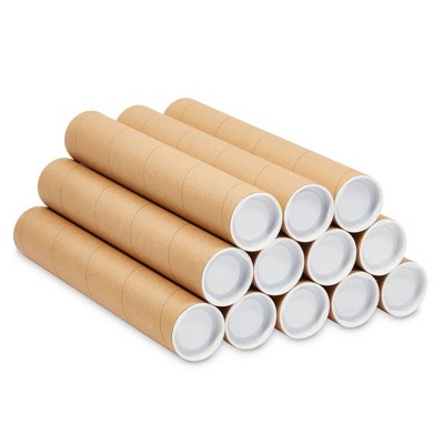 Stockroom Plus 12 Pack Mailing Tubes with Caps for Packaging Posters, 2x12 Inch Round Cardboard Mailers for Shipping Artwork