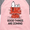 Girls' - Peanuts - Good Things Are Coming Snoopy Shirt Tail Raglan Graphic T-shirt - 2 of 4