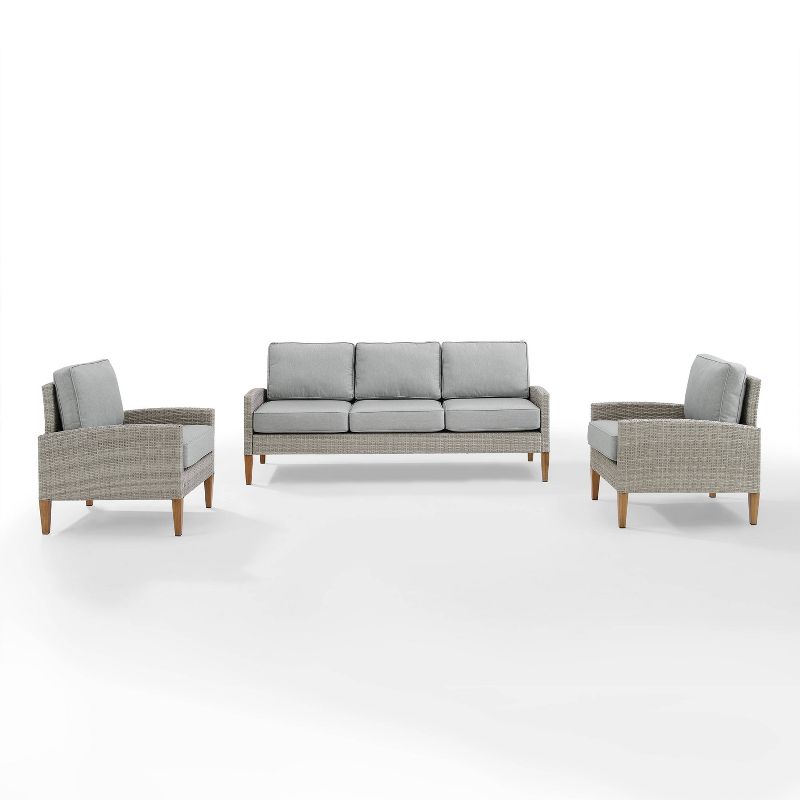 Capella Outdoor Wicker 3 Pc Sofa and Two Chair Set - Gray/Acorn - Crosley, 3 of 15