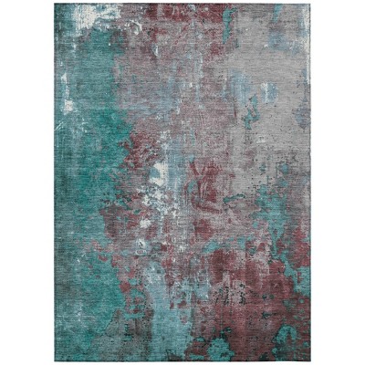 HomeRoots 3' X 5' Turquoise And Burgundy Abstract Washable Indoor Outdoor Area Rug