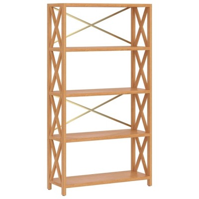 vidaXL Solid Oak Wood 5-Tier Shelf - Versatile Organizer for Home or Office, Unique X-Shaped Design, Ample Storage Space, Stylish and Durable