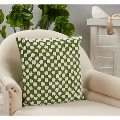 Green Tufted Pom Pom Cotton Square Throw Pillow