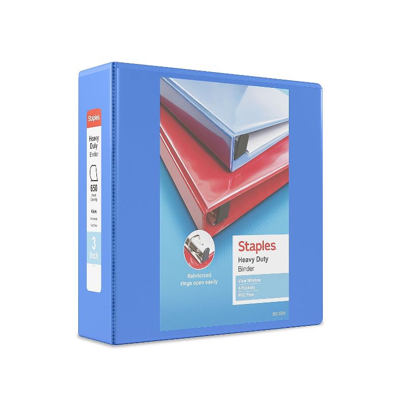 Staples Heavy Duty 3" 3-Ring View Binder Periwinkle (24694) 82665, 1 of 8
